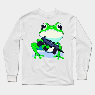 Cute Frog Holding Gun Long Sleeve T-Shirt